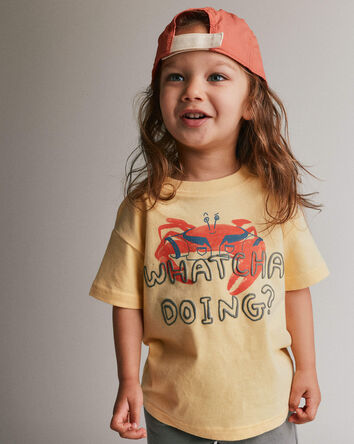 Toddler 'Whatcha Doing?' Relaxed Graphic Tee in Crab Print - Yellow, 