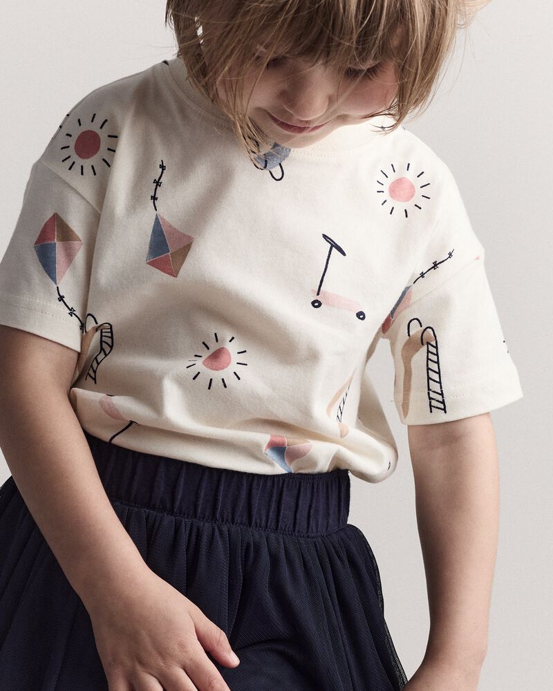 Toddler Short-Sleeve Relaxed Graphic Tee in Park Day Print - Cream, image 3 of 6 slides