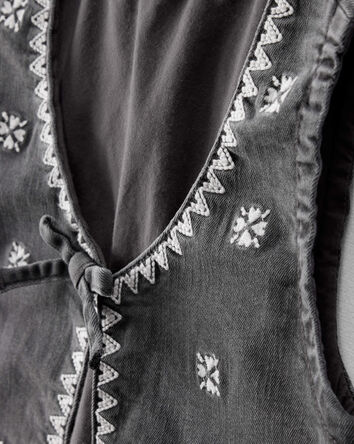 Baby Girl Western Denim Sleeveless Vest - Grey, 