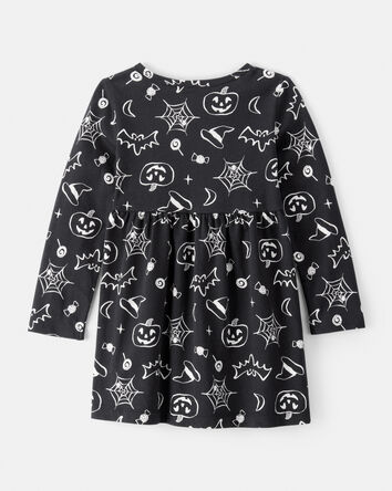 Toddler Halloween Spooky Print Dress - Black, 