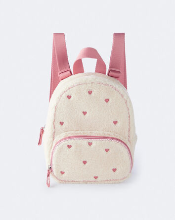 Heart Sherpa Backpack - Cream/Pink, 