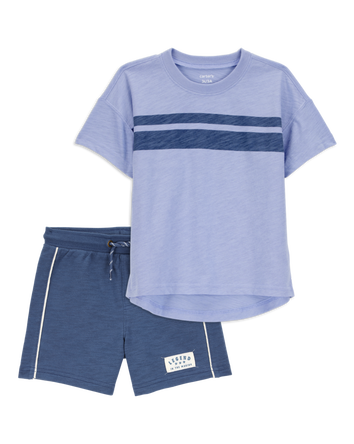 Toddler 2-Piece Striped Short-Sleeve Tee & Pull-On Shorts Set - Blue, 