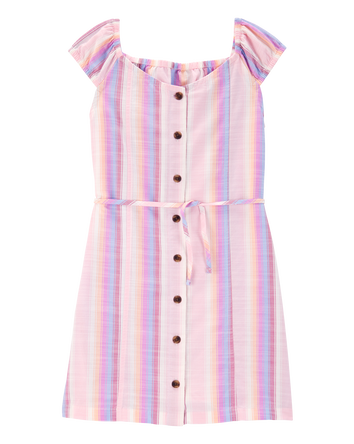Kid Striped Poplin Dress -Pink, 