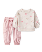Baby Girl 2-Piece Ivory Pullover & Pink Joggers Set - Ivory/Pink, image 1 of 7 slides