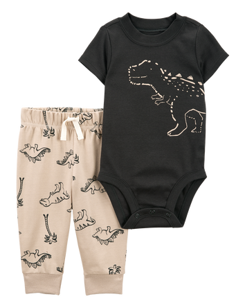 Baby 2-Piece Dinosaur Bodysuit Pant Set - Black/Taupe, 