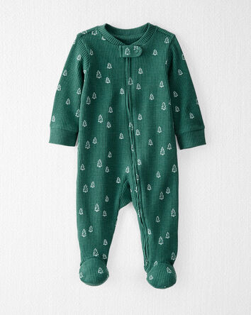 Baby Organic Cotton Waffle Knit Sleep & Play Pajamas in Christmas Tree Print , 
