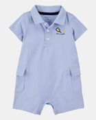 Baby Pickleball Cotton Romper - Blue, image 1 of 5 slides