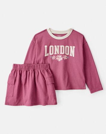 Girls 2-Piece London Short-Sleeve Top & Skort Set - Pink, 