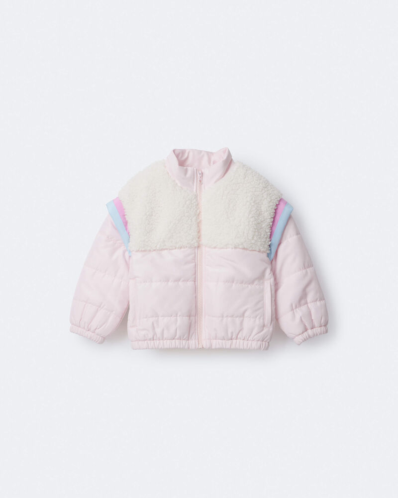 Toddler Girl Colorblock Zip-Up Jacket - Light Pink/Cream, image 2 of 9 slides