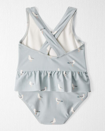 Baby Girl Recycled Seagull-Print Ruffle Swimsuit, 