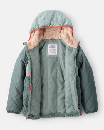 Boys Long-Sleeve Midweight Quilted Sherpa Jacket - Green, 