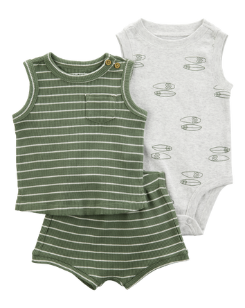 Baby Boy 3-Piece Surfboard Little Short Set, 