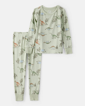 Toddler Boy Dinosaur Print PurelySoft Long-Sleeve 2-Piece Pajamas - Green, 