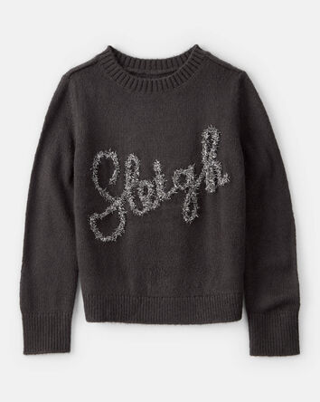 Girls Christmas Sleigh Long-Sleeve Sweater - Grey, 