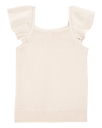 Baby Girl Flutter-Sleeve Rib Tank - White, 