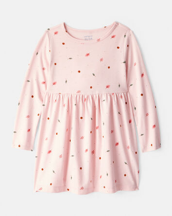 Toddler Girl Leaf Print Long Sleeve Dress - Pink, 