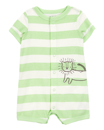 Baby Boy Lion Striped Short-Sleeve Romper -Green, 