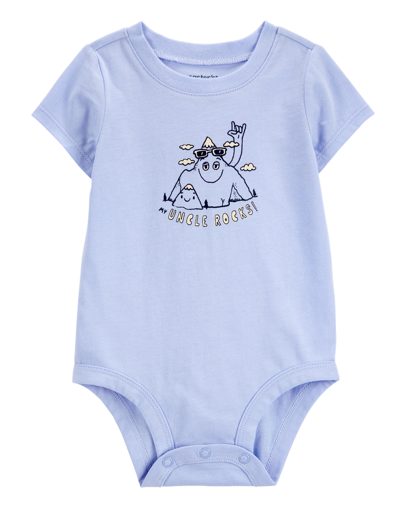 Baby "Uncle Rocks" Short-Sleeve Bodysuit - Blue, image 1 of 3 slides