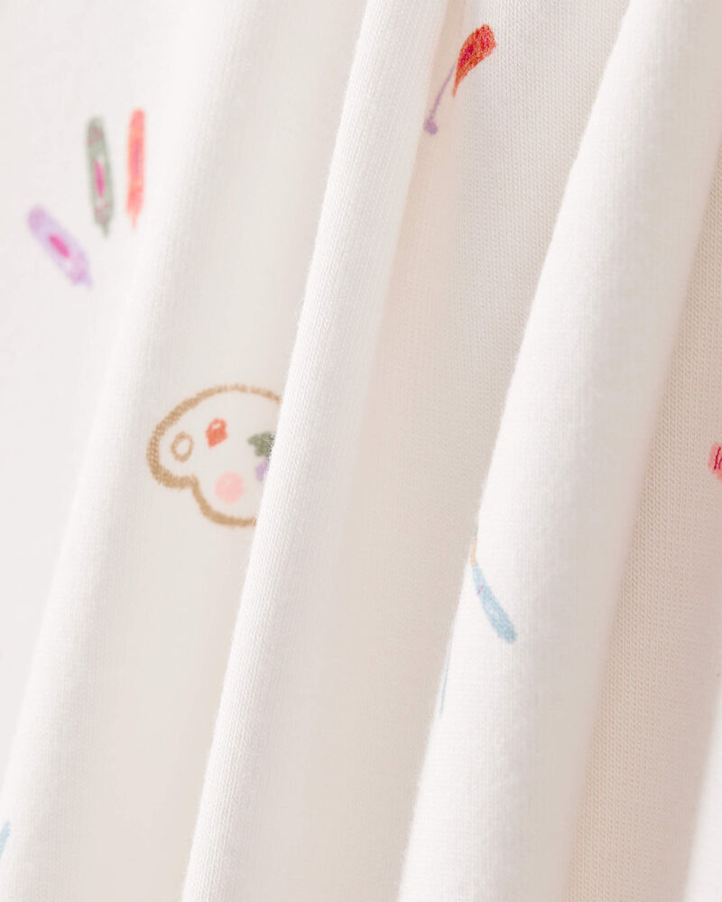 Baby Girl Painting & Coloring Print PurelySoft Long-Sleeve 2-Way Zip 1-Piece Pajamas - Ivory, image 3 of 6 slides