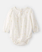 Baby Girl Star Print Cotton Long-Sleeve Fashion Bodysuit - White, image 1 of 3 slides