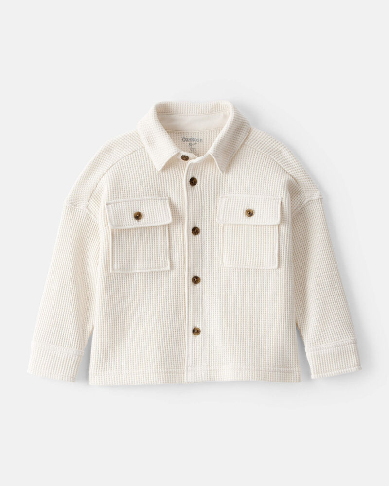 Baby Boy Long-Sleeve Waffle Knit Utility Shirt - White, image 1 of 4 slides