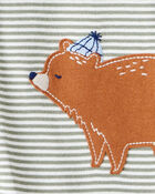 Baby Boy Bear Striped 100% Cotton Long-Sleeve Snug Fit 1-Piece Pajamas - Green, image 4 of 5 slides