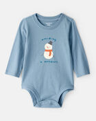 Baby Boy Snowman Long-Sleeve Graphic Bodysuit - Blue, image 1 of 3 slides