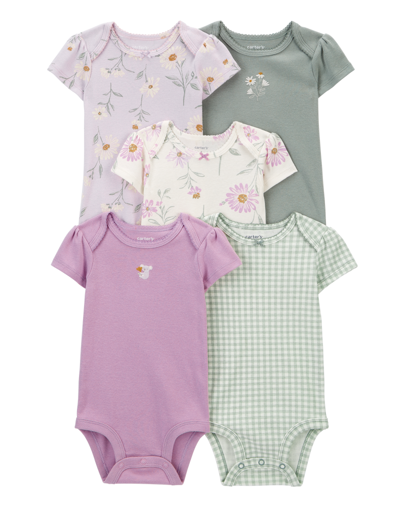 Baby 5-Pack Floral Short-Sleeve Bodysuits, image 1 of 8 slides