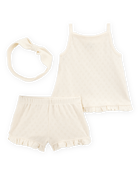 Baby Girl 3-Piece Pointelle Heart Outfit Set - Cream, image 1 of 3 slides