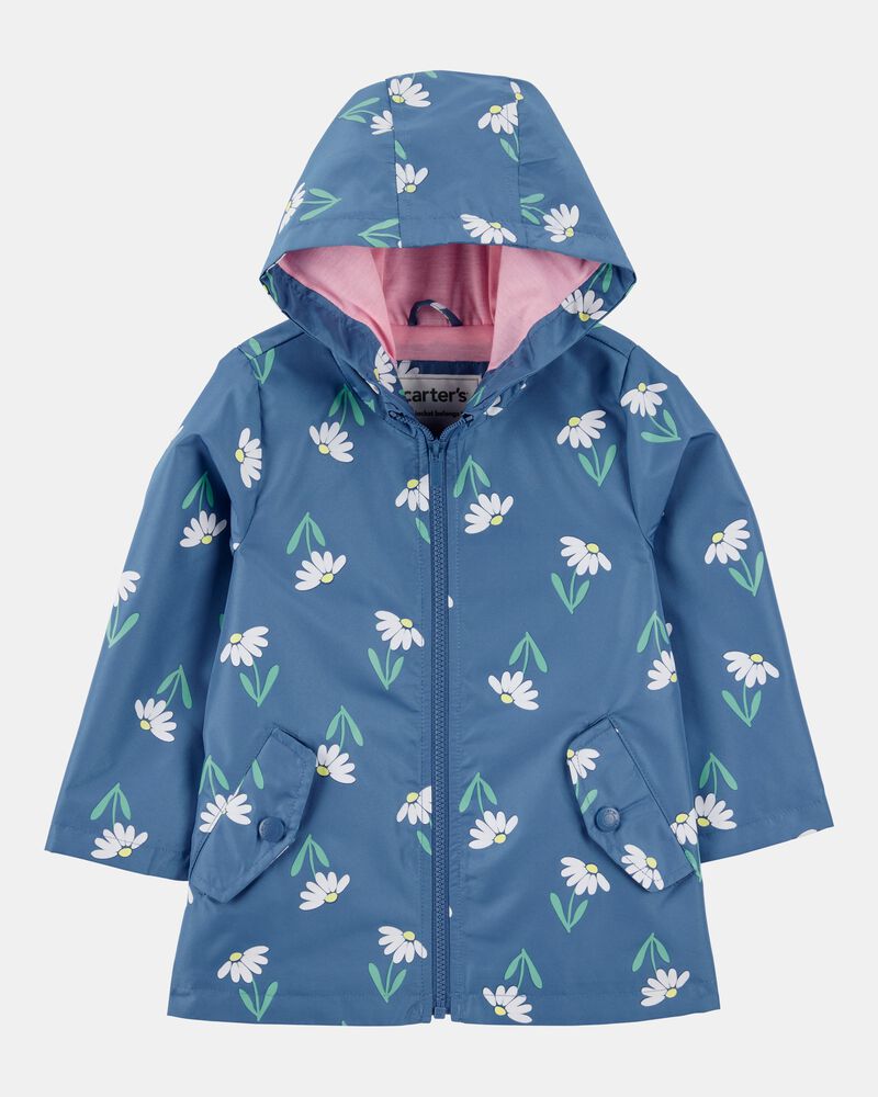 Toddler Girl Color Changing Rain Jacket - Navy, image 1 of 6 slides