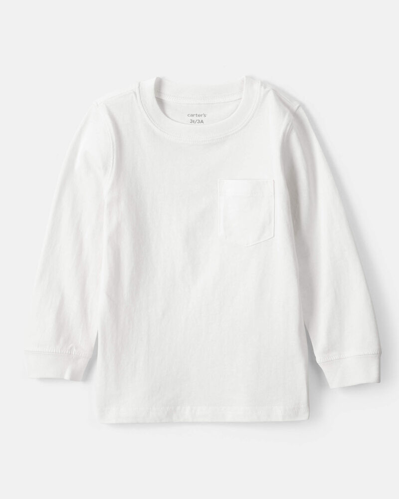 Toddler Boy Long-Sleeve Pocket Tee - White, image 1 of 3 slides
