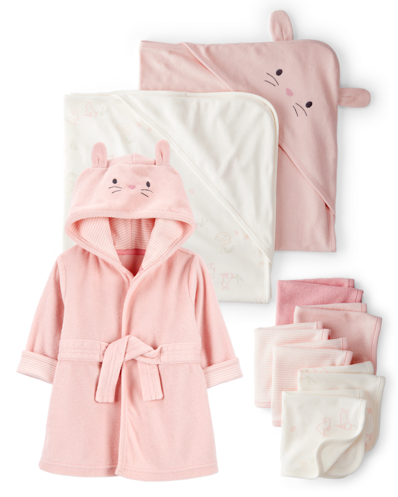 Baby 9-Piece Bunny Bath Time Gift Set - Pink, image 1 of 6 slides