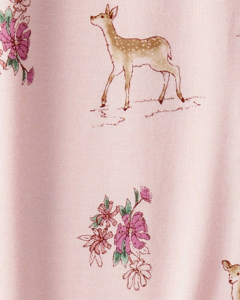 Baby Girl Deer & Floral Print PurelySoft Long-Sleeve 2-Way Zip 1-Piece Pajamas - Pink, image 4 of 6 slides