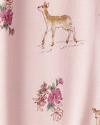Baby Girl Deer & Floral Print PurelySoft Long-Sleeve 2-Way Zip 1-Piece Pajamas - Pink, image 4 of 6 slides