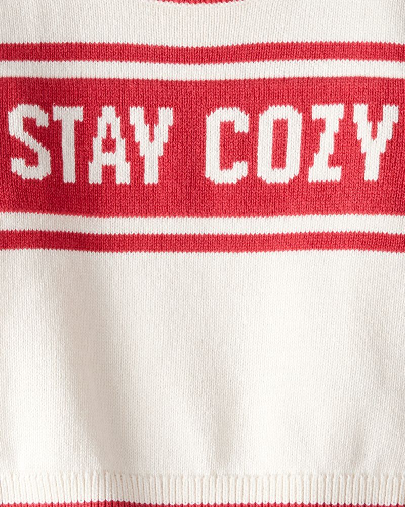 Toddler Stay Cozy Sweater - Red/Cream, image 2 of 3 slides