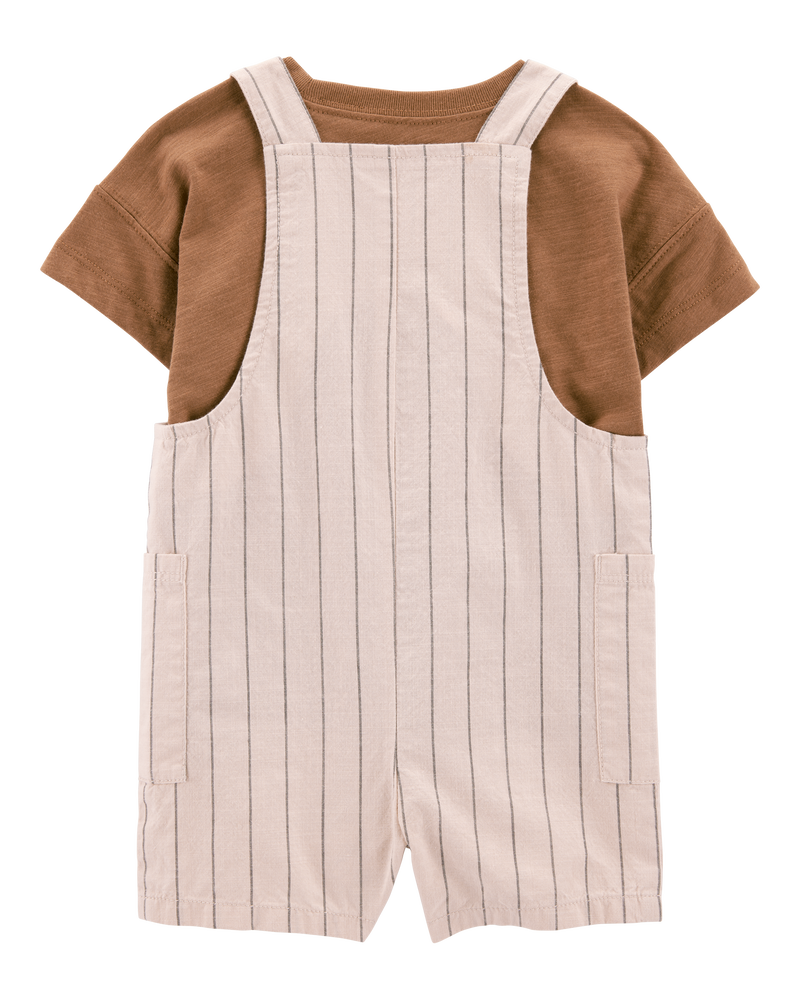 Baby 2-Piece Short-Sleeve Tee & Striped Shortall Set - Brown, image 2 of 5 slides