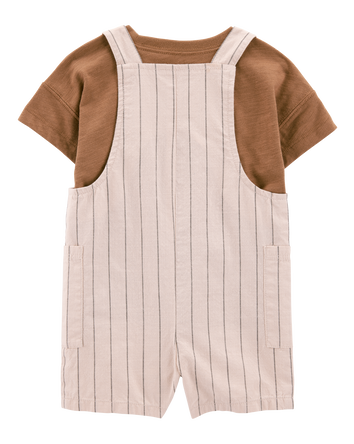Baby 2-Piece Short-Sleeve Tee & Striped Shortall Set - Brown, 