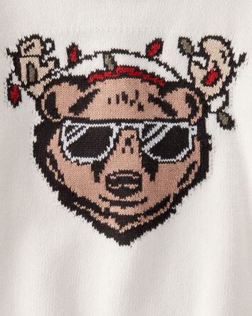 Toddler Boy Christmas Bear Sweater - Cream, 