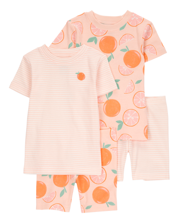 Toddler Orange Print Snug Fit Cotton 4-Piece Pajamas, 