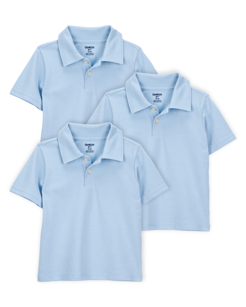 Toddler 3-Pack Pique Uniform Polo Shirts - Blue, image 1 of 3 slides