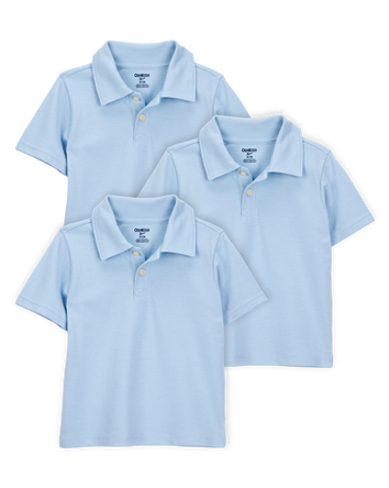 Toddler 3-Pack Pique Uniform Polo Shirts - Blue, 