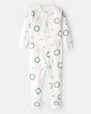 Baby Wreath PurelySoft Long-Sleeve 2-Way Zip 1-Piece Pajamas - White, 