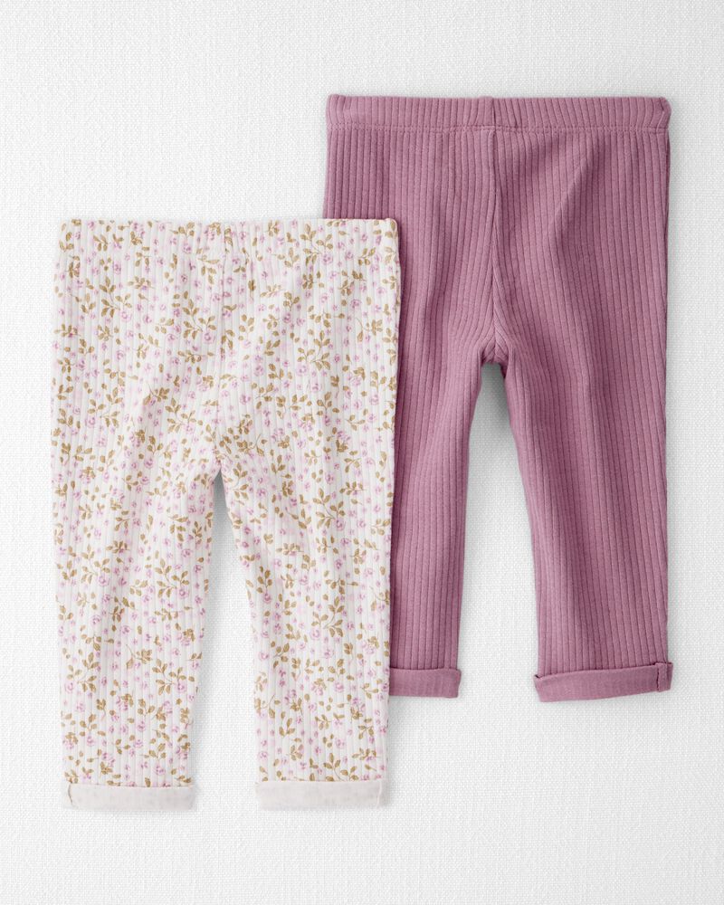Baby Girl 2-Pack Organic Cotton Rib Leggings, image 2 of 6 slides