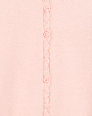 Kid Scalloped Trim Cardigan Sweater - Pink, 