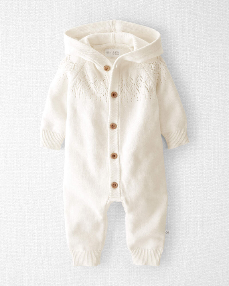 Baby Organic Cotton Sweater Knit Pointelle Jumpsuit, image 1 of 4 slides
