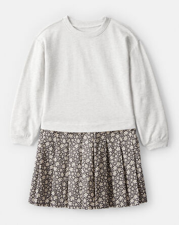 Girls Floral Sweatshirt Dress - Grey/Green, 