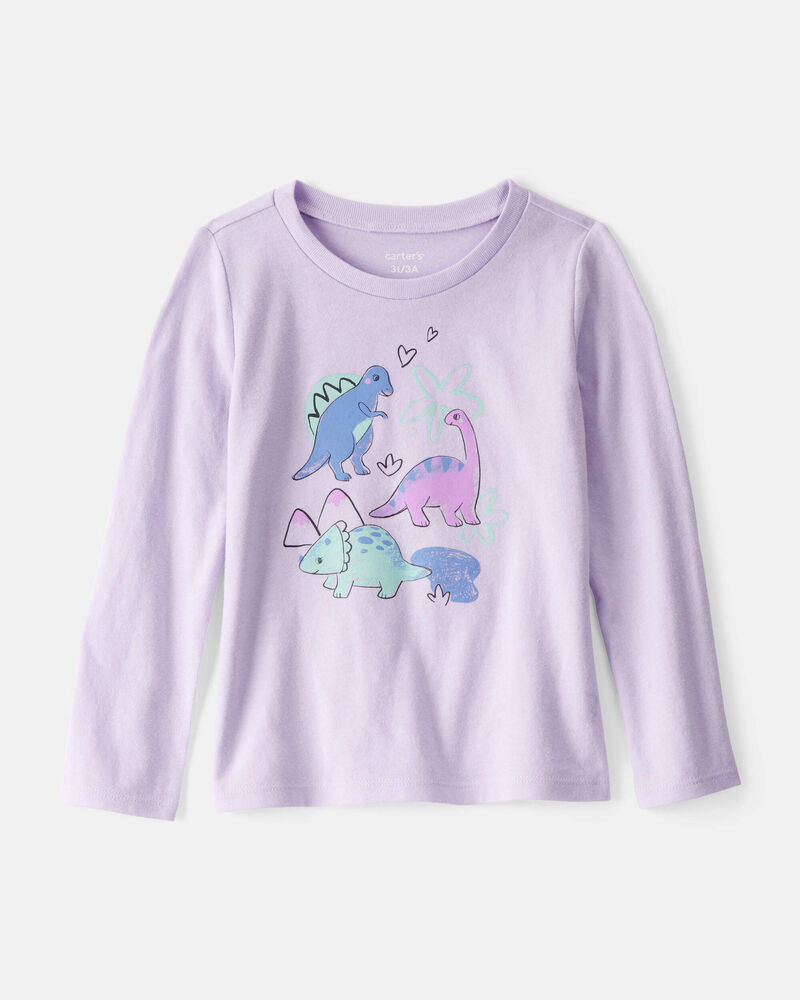 Toddler Girl Dinosaur Long-Sleeve Graphic Tee - Purple, image 1 of 3 slides