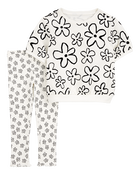 Toddler 2-Piece Floral Top & Pant Set - White/Black, image 1 of 3 slides