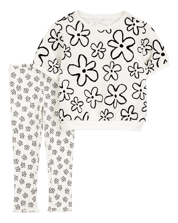 Toddler 2-Piece Floral Top & Pant Set - White/Black, 