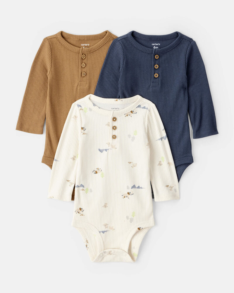 Baby Boy 5-Piece Long-Sleeve Bodysuits & Pants Set - Cream/Brown/Navy

, image 2 of 10 slides